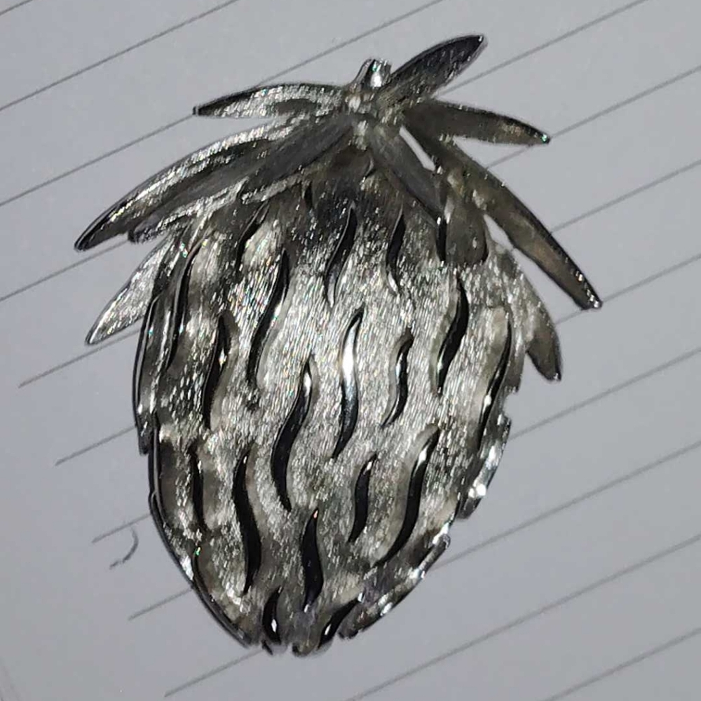 Mid Century 1960 Silver Tone Summer Strawberry Brooch Vintage Fashion Jewelry